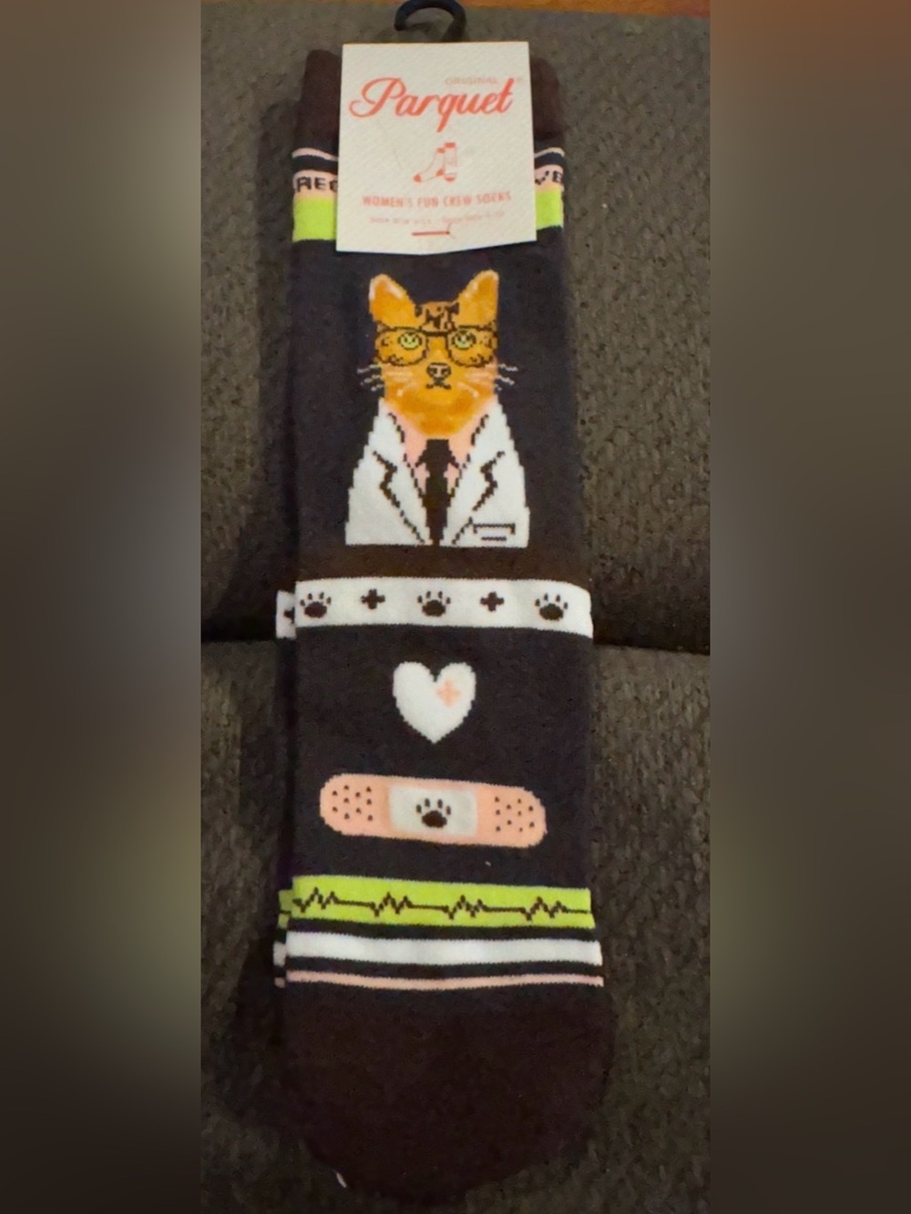 Black Cat Vet Pattern Pet Socks with Pink and White Accents-9-11